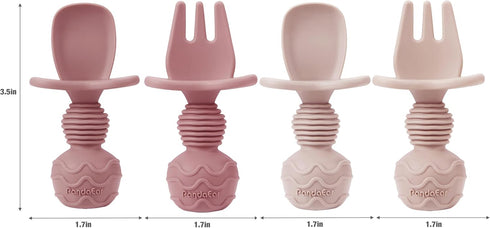 PandaEar 8 Pcs Silicone Baby Feeding Set: 2 Silicone Suction Plate, 2 Tiny Sippy Cup, 2 Spoon, 2 Fork, BPA Free,