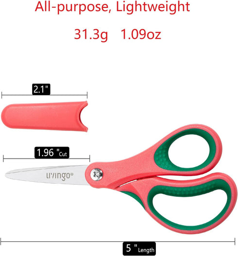 LIVINGO 5" Kids School Scissors: Small Safety Scissors, Soft Handle for Right Left Handed Use, 3 Pack
