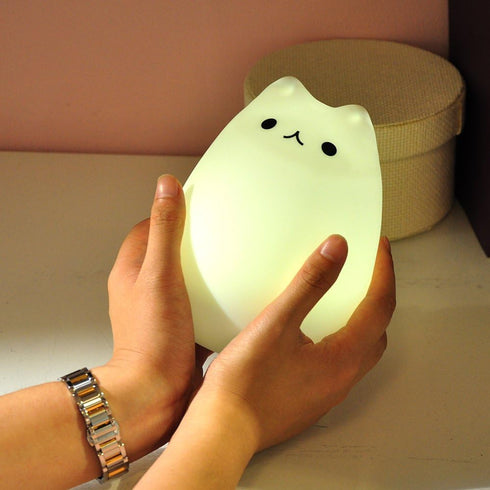 7-Color WoneNice Cute Kitty Night Light, Rechargeable Silicone Cute Lamp with Warm White & Breathing Modes, Touch