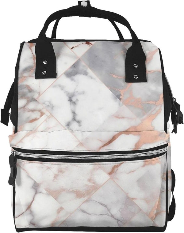 DWVTSLH White Marble Rose Gold Diaper Bag Backpack Multifunction Nappy Bags Waterproof Mummy