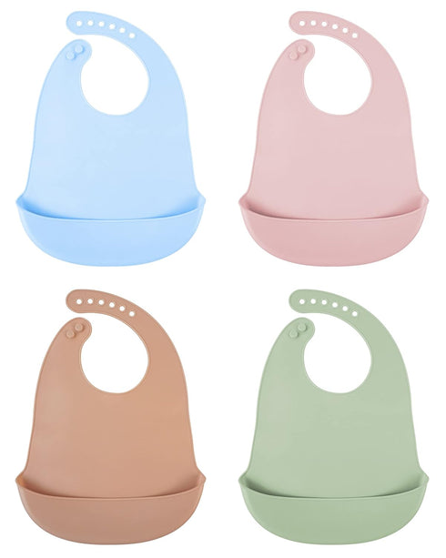 DF DUALFERV 4 pcs Silicone Bibs – Adjustable Waterproof Bibs for Baby Girls and Boys, Toddler Bibs