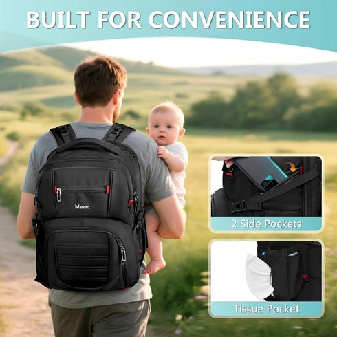 Backpack Mancro Dad Diaper Bag - Large Waterproof Travel Baby Bag for Men with Detachable Bottle Bag & Insulated