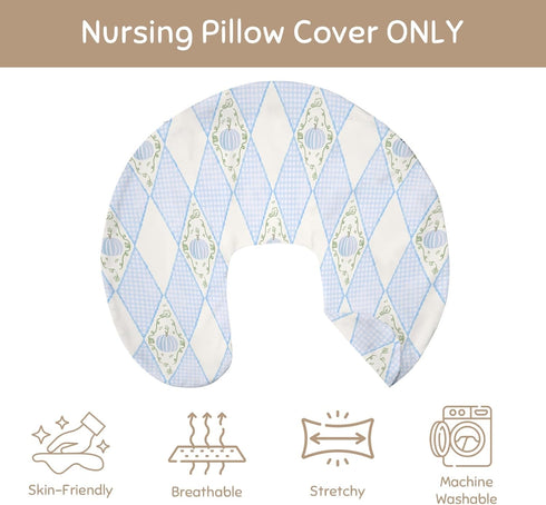 Selgkds Fall Blue Pumpkins Bows Gingham Nursing Pillow Covers Autumn Thanksgiving Harvest Soft Stretchy Removable