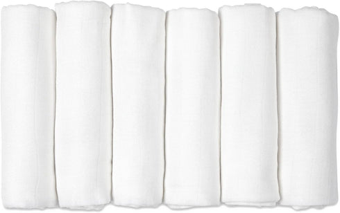 GLLQUEN Baby Receiving Blanket, Cotton Muslin Swaddle Blankets, 6 Pack Breathable & Soft for Newborns (White)