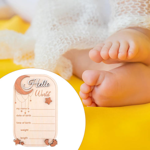 Gosknor Baby Announcement Sign, Moon Star Birth Announcement Board Wooden Hello World Newborn Sign Decor Welcome Baby