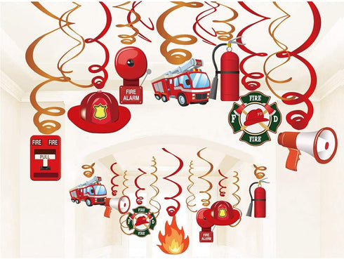 Fire Truck Hanging Swirl Decorations, 30 Ct, Firefighter & Fireman Themed Birthday Party Supplies