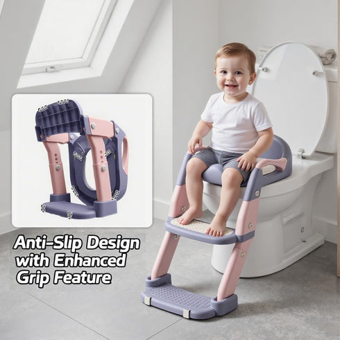 Snugzy 3-in-1 Toddler Potty Training Seat Foldable Potty Training Toilet with Step Stool Adjustable Potty Chair
