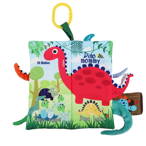 Set 0-6-12-18 Dinosaur Infant Toys Crinkle Books Touch and Feel with Dino Teether and Paci Clip Babies Months
