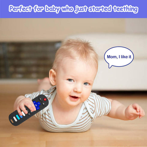 Baby Teething Toys, Food Grade Silicone Teether for Babies 3-18 Months, TV Remote Shape Chew Toys (Black+Khaki)
