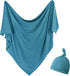 Newborn Swaddle Blanket with Hat Set - Hospital Receiving Blankets for Girls Boys (Teal)