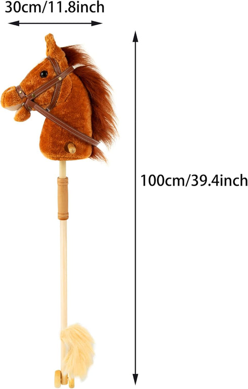 Stick Hobby Horse Riding Toy, Plush Stick Horse for Toddlers 3+, Fun Pretend Play with Clip-Clop Sounds