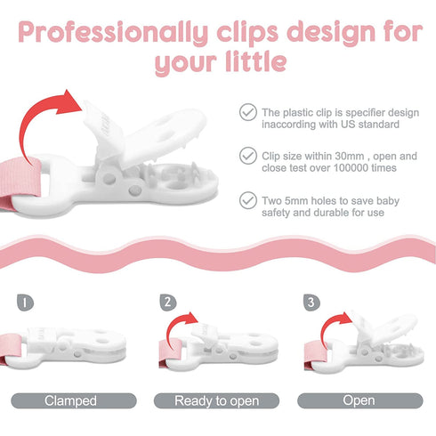2 Pack TYRY.HU Pacifier Clip for Baby Girls, Neutral Pacifier Holder Clip for Boys, Soft Webbing Soothie Stuffed Animal