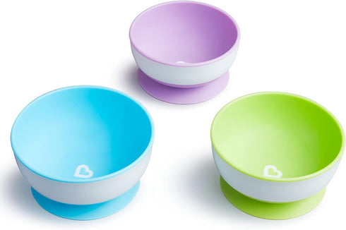 Munchkin Stay Put Suction Bowls, 3 Pack - Baby and Toddler, Blue/Green/Purple