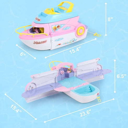 Playset 3-5, Set 4 5 6 iPlay, iLearn Boat Dollhouse for Girls Kids Pretend Play Doll House W/ Cruise Ship, Dolls