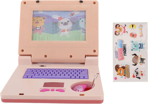 Kids Learning Laptop, Electronic Educational Computer Simulation Music for Early Learning, Pink Non Retractable Mouse