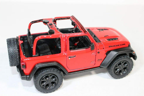 Jeep Wrangler Rubicon Off Road Die Cast Model by KiNSMART - 5 inch 1:34 Scale Toy Car (Red Opentop)
