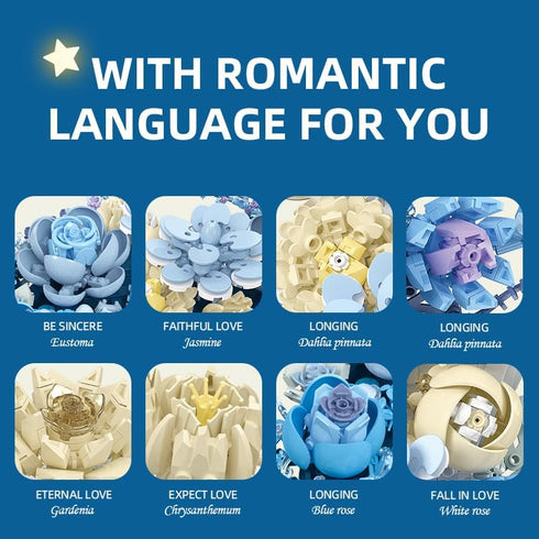 speycer Set, Blue Moon Flower Bouquet Building Botanical Collection Artificial Flowers Building Blocks, Compatible
