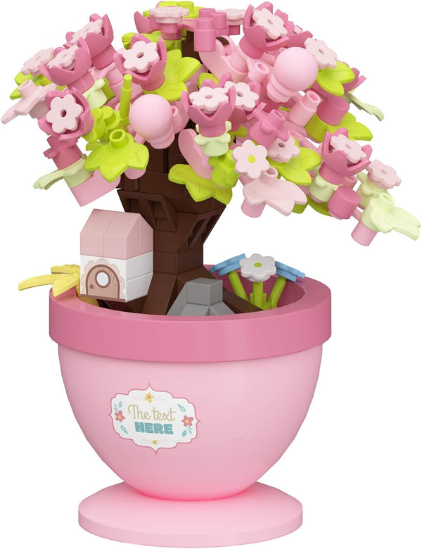Jollcnoia Peach Retreat Mini Bonsai Tree Micro Building Set Building Toy Plant Cherry