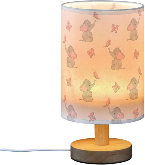 YYZZH Cute Elephant Baby Play Nightstand Lamp with Wood Base Fabric Shade for Living Room Bedroom Kids Room Office