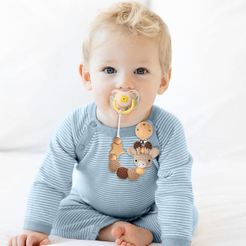 LSTRAGY 2 Pack Pacifier Clip, Pacifier Holder for Boys and Girls, Cute Deer Handmade Knitted Christmas Pacifier Clip