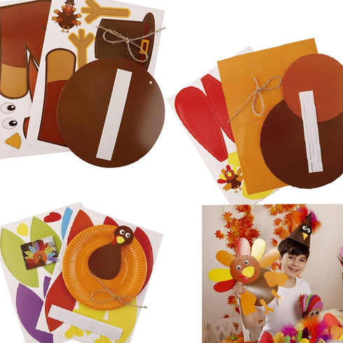 Thanksgiving Craft Kits, DIY Make A Turkey for Fall Party Game and Door Hanging Ornament Decoration Supplies, 3 Pack