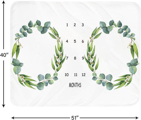 Baby Monthly Milestone Blanket Twins - Newborn Month Blanket Unisex Neutral Personalized Shower Gift Leaf Nursery Decor Photography Background Prop with Wooden Wreath Large 51''x40'' by Tebaby
