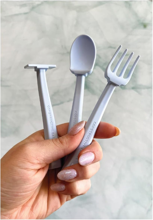 Constructive Eating Training Utensils - Made in USA - Blueprint Blue - Construction by Constructive Eating