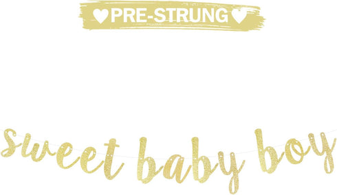 LINGTEER Sweet Baby Boy Gold Glitter Bunting Banner, Perfect for Baby Shower First Birthday Decorations