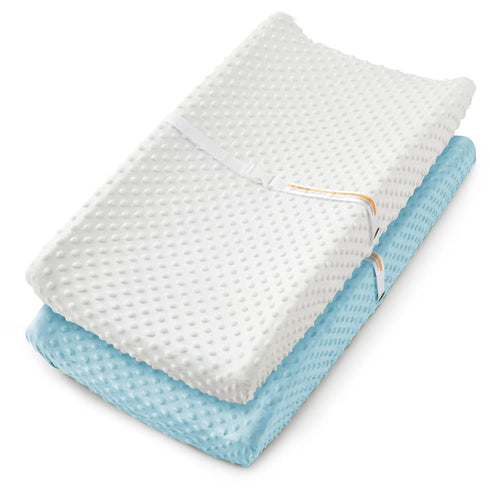 Homiest 2 Pack Changing Pad Cover, White + Light Blue Changing Table Sheets,