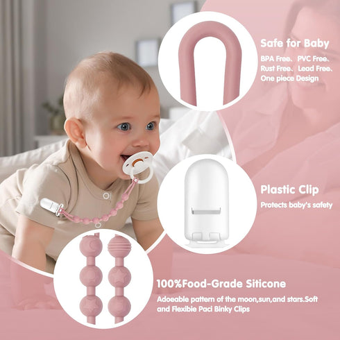 Loviomad 100% Pacifier Clips Baby Girls: One-Piece Baby Pacifier Clip, Food Grade Silicone, Pacifier Holder Clip