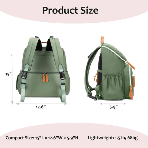 Backpack LORADI Lightweight Diaper Bag with Stroller Clips, Insulated Pockets, Baby Shower Essentials (Classic, Green)