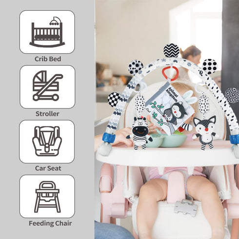 Caterbee Baby Activity Travel Mobile Arch Toy, Black and White Crib Toys (Animal)