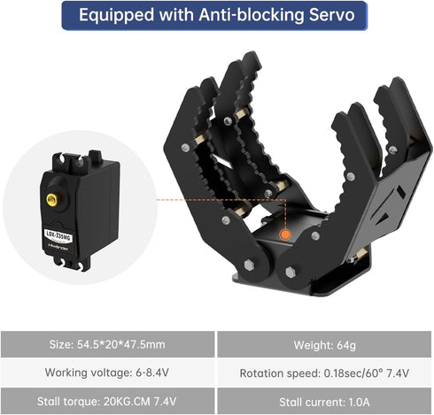 Mechanical Robot Arm Claw/Gripper (Black Mechanical Claw without Servo)