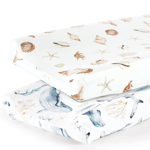 GRSSDER Stretch Ultra Soft Jersey Knit Changing Pad Cover Set 2 Pack - Change Table Pad Covers for Baby