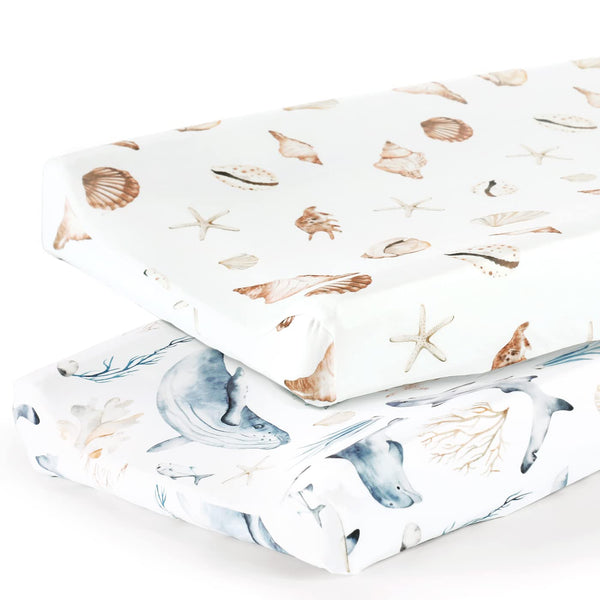 GRSSDER Stretch Ultra Soft Jersey Knit Changing Pad Cover Set 2 Pack - Change Table Pad Covers for Baby