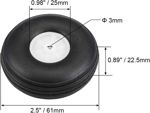 uxcell Tire and Wheel Sets for RC Airplane,PU Sponge Tire with Plastic Hub,2.5" 2pcs