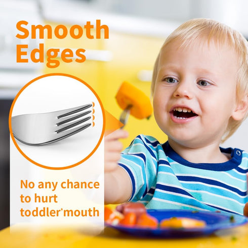 4 Piece Stainless Steel Toddler Utensil Set, Safe Kid Silverware Set for Self Feeding, Cartoon Toddler Forks and