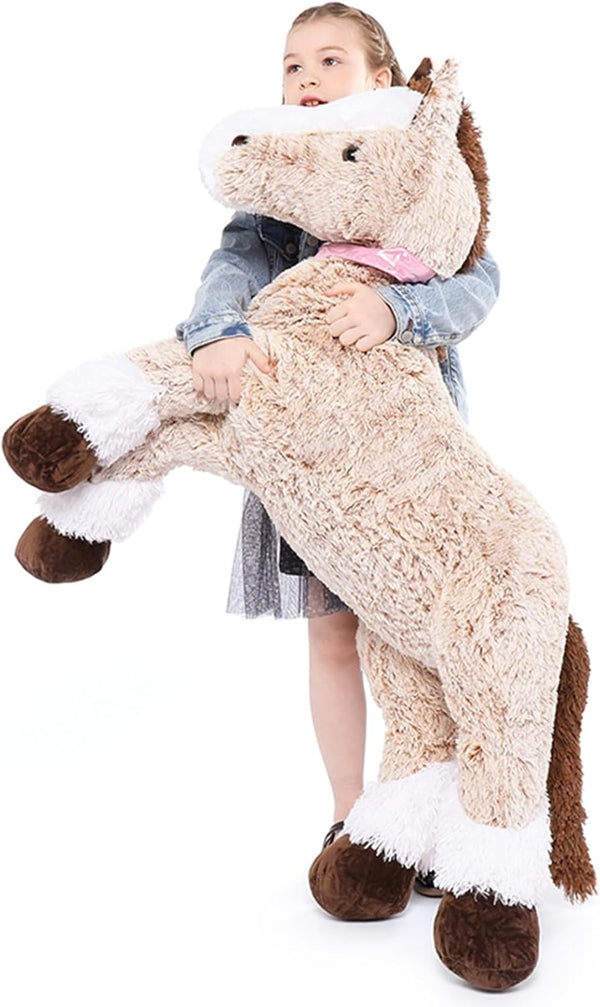 Tezituor 4ft Giant Horse Stuffed Animal, 47 Inch Soft Plush Hugging Pillow, Realistic Large Brown Horse Toy