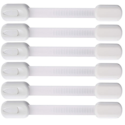 6 Pack Vmaisi Multi-Use Adhesive Straps - Childproofing Cabinet Latches for Drawers, Fridge, Toilet Seat (White)