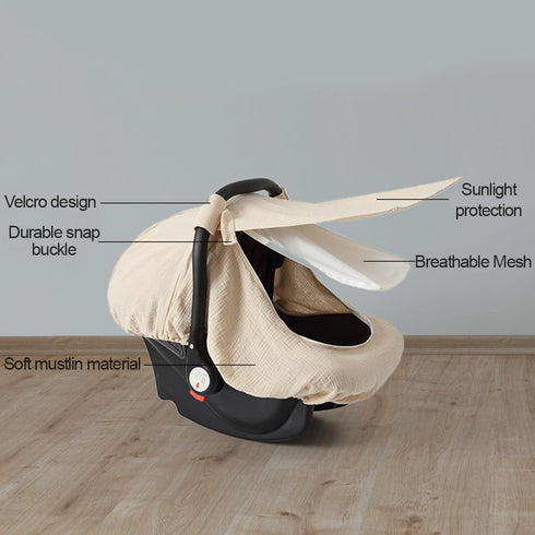 Muslin Cotton Baby Car Seat Cover for Boys and Girls, Summer Infant Car Seat Canopy with Breathable Mesh Window,