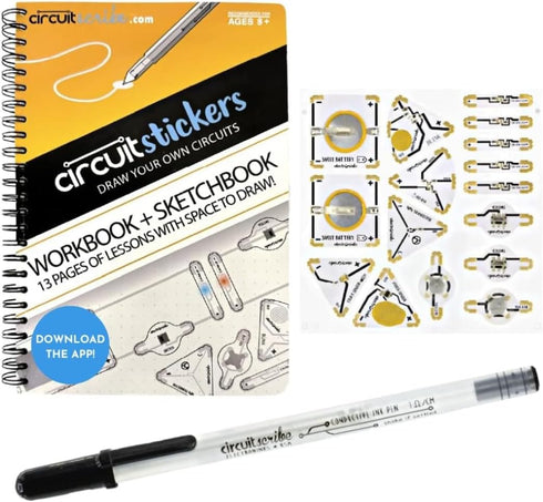 Circuit Scribe Sticker Kit - Circuit Drawing Conductive Ink Pen & 11 Electronic Sticker Modules for Ages 8+
