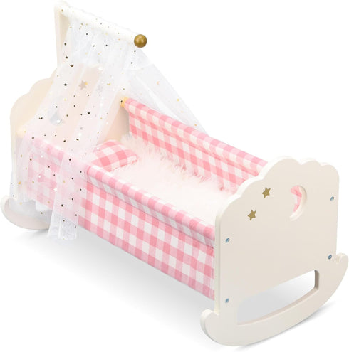 Pithfor Wooden Baby Doll Crib Set, Baby Doll Bed Toys for 18