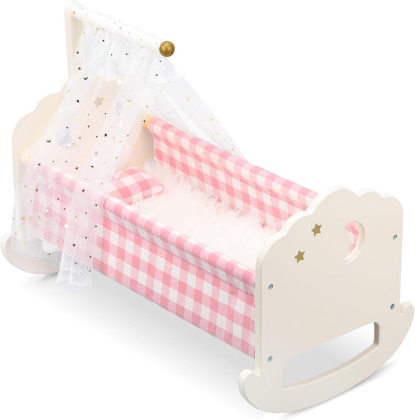 Pithfor Wooden Baby Doll Crib Set, Baby Doll Bed Toys for 18