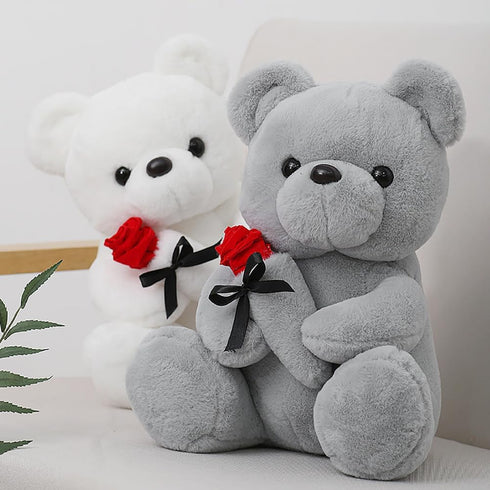 12 inch Teddy Bear Stuffed Animal with Rose, Soft Cuddly Stuffed Plush Bear, Gifts for Kids Baby Toddlers on Baby Shower, Valentine's Day (White)