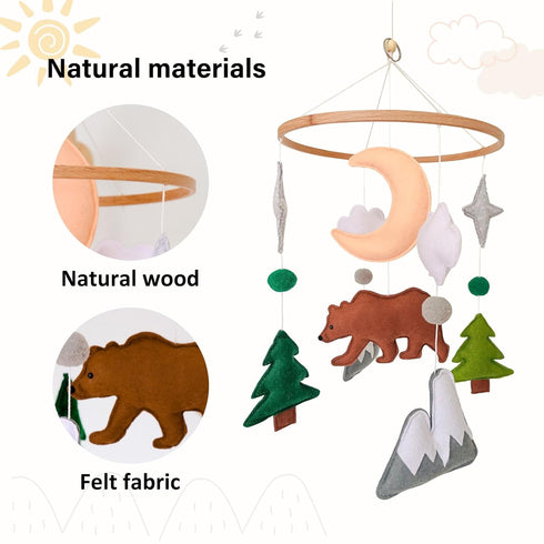 Pack Woodland Baby Mobile, Woodland Mobile for Crib, Bear Crib Mobile for Boys, Nursery Mobile for Bassinet, and Play