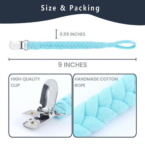 TIMPHO Pacifier Clips for Baby Boy and Girls, Handmade Braided Pacifier Holder, Baby Pacifiers Clips Leash Cotton