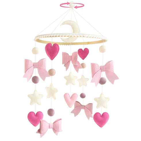 Baby Mobile for Crib Pink Bow Baby Crib Mobile for Girls Handmade