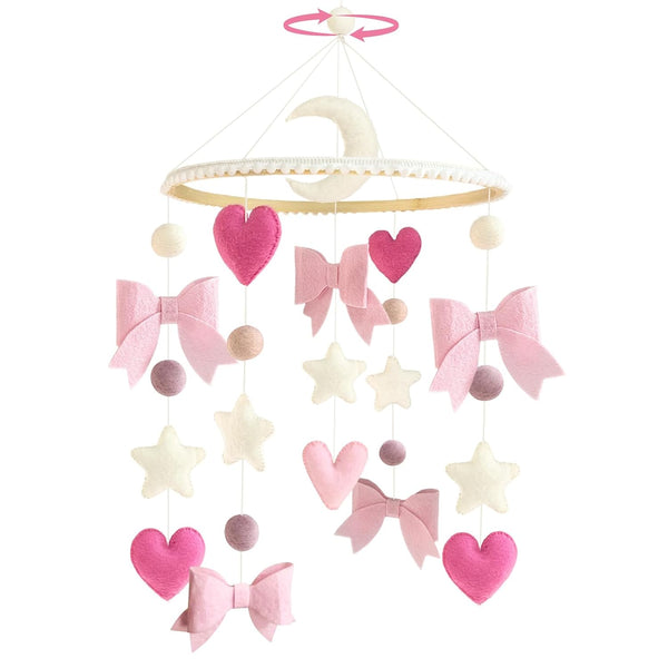 Baby Mobile for Crib Pink Bow Baby Crib Mobile for Girls Handmade