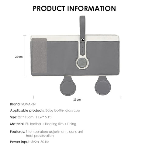 SONARIN 3 Baby Bottle Warmer Bag,Portable USB Powered Milk Bottle Warmer Heater Keeper Travel Thermostat Insulation