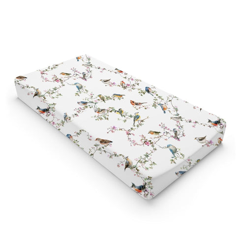 Watercolor Sparrow Spring Floral Changing Pad Covers, Birds Flowers Leaves for Boy Girl, Soft Stretchy 32''x16''